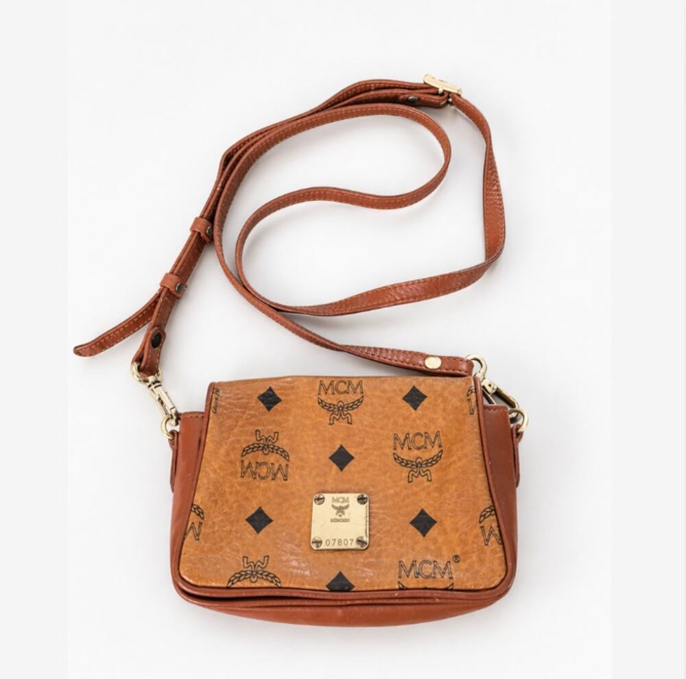 MCM VISETOS MINI SHOULDER BAG CROSSBODY BAG LEATHER BROWN MONOGRAM VINTAGE